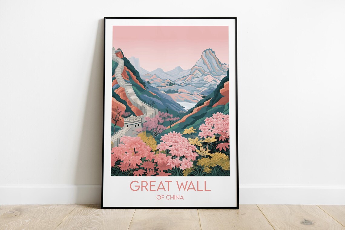 Great Wall Of China Cherry Blossom Pink Spring Travel Poster