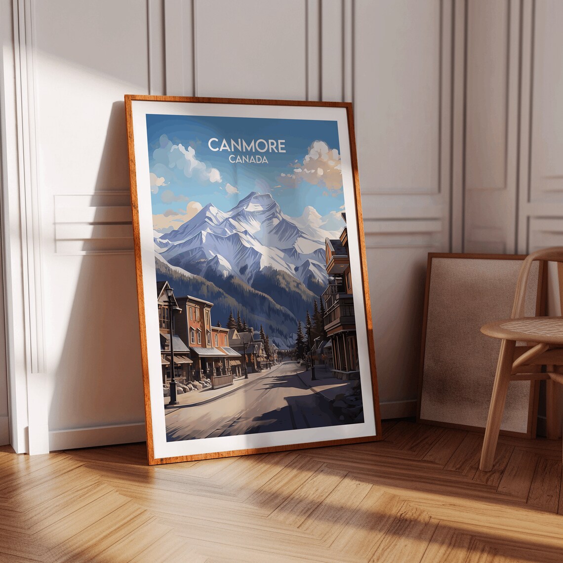 Canmore Canada Mountain Town Street and Snowy Peaks Travel Poster - Image 2