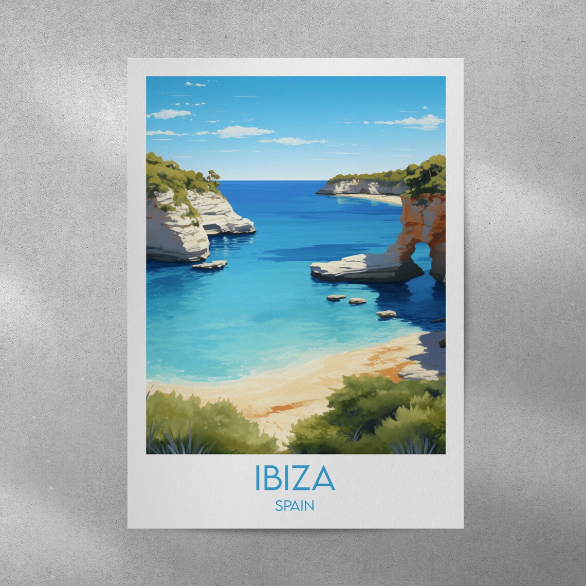 Ibiza Spain Rocky Cove Sandy Beach Mediterranean Bay Art Poster - Image 3
