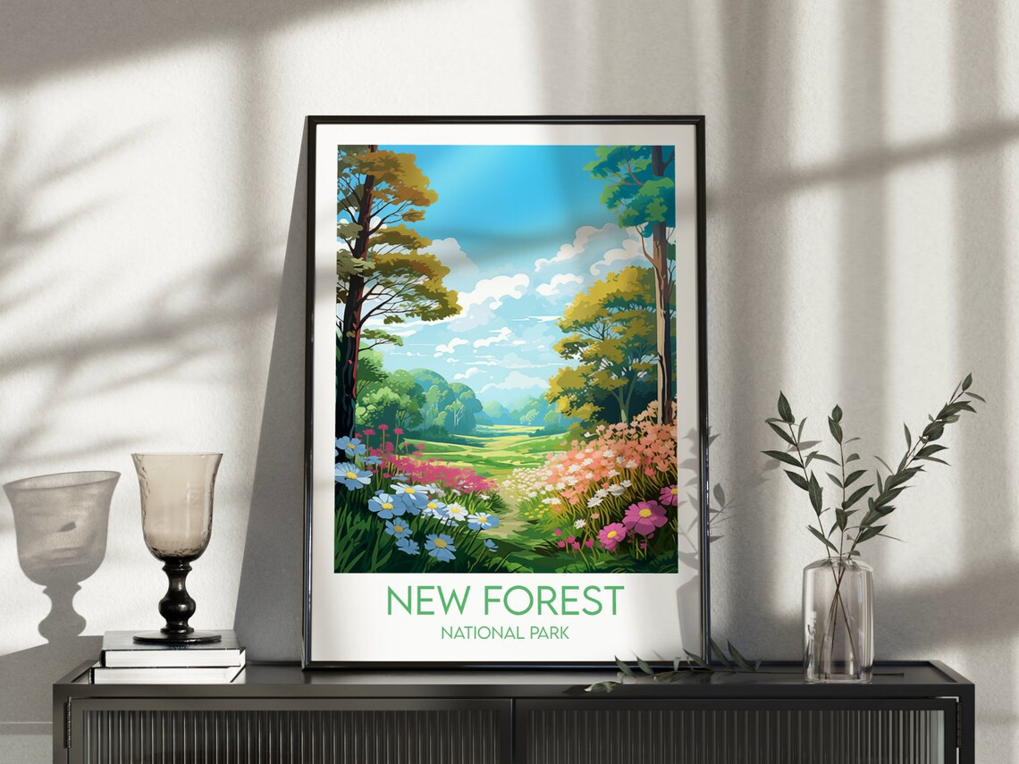 New Forest National Park Blooming Flower Meadow Retro Travel Poster - Image 3