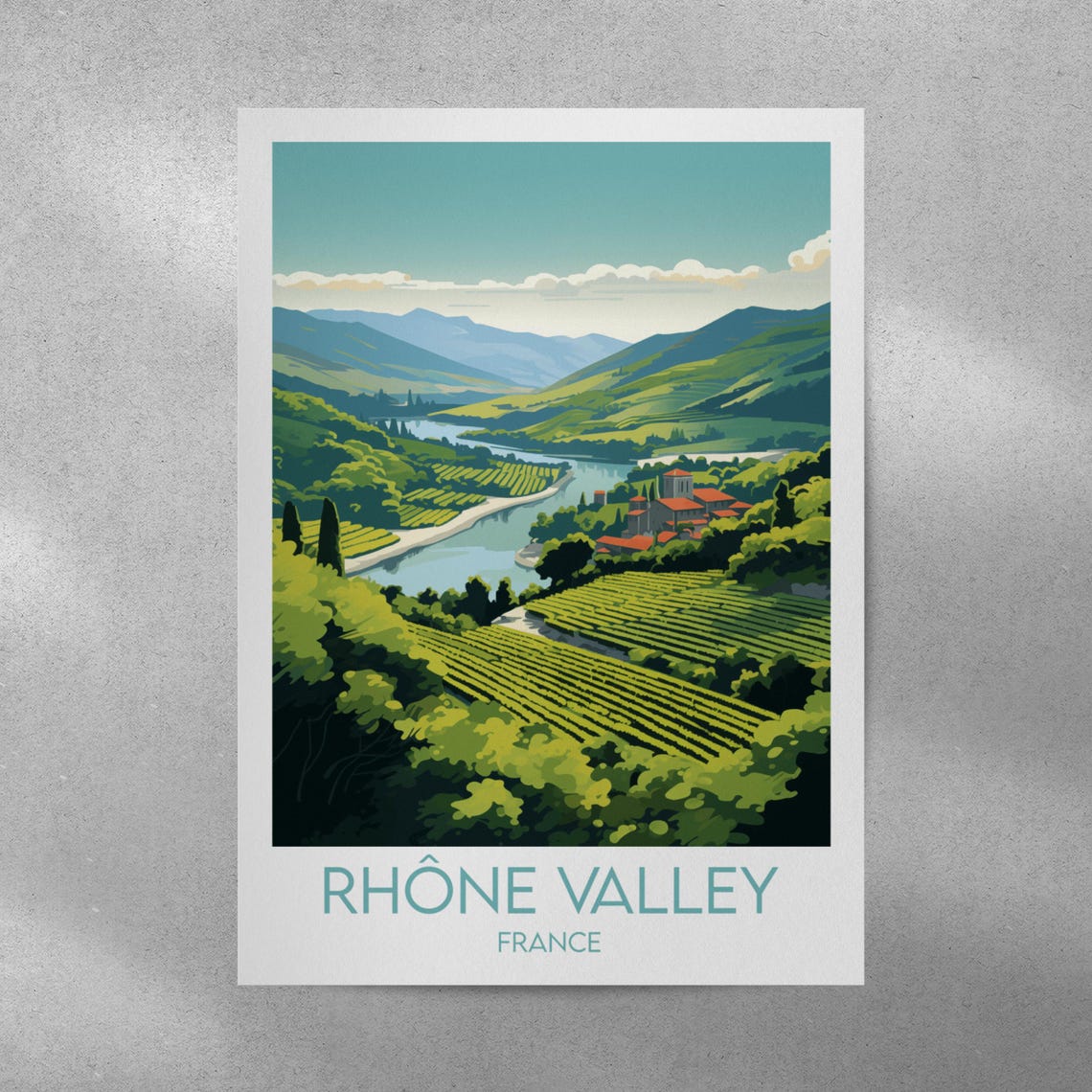 Rhone Valley France River Bend Vineyard Hills Scenic Travel Wall Art - Image 4