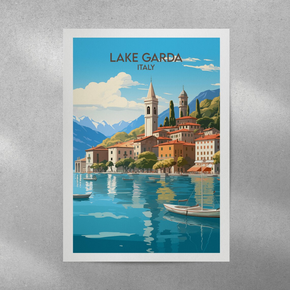 Lake Garda Italy Lakeside Village Boats Vintage Travel Poster - Image 4
