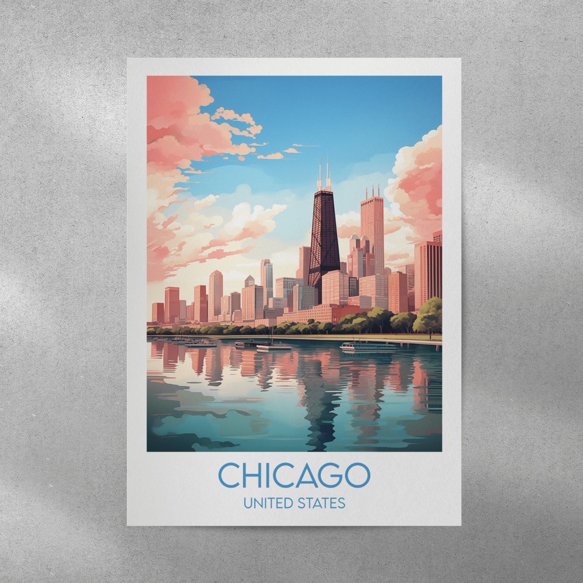 Chicago United States Lakefront Skyline Sunset Reflection Poster - Image 3