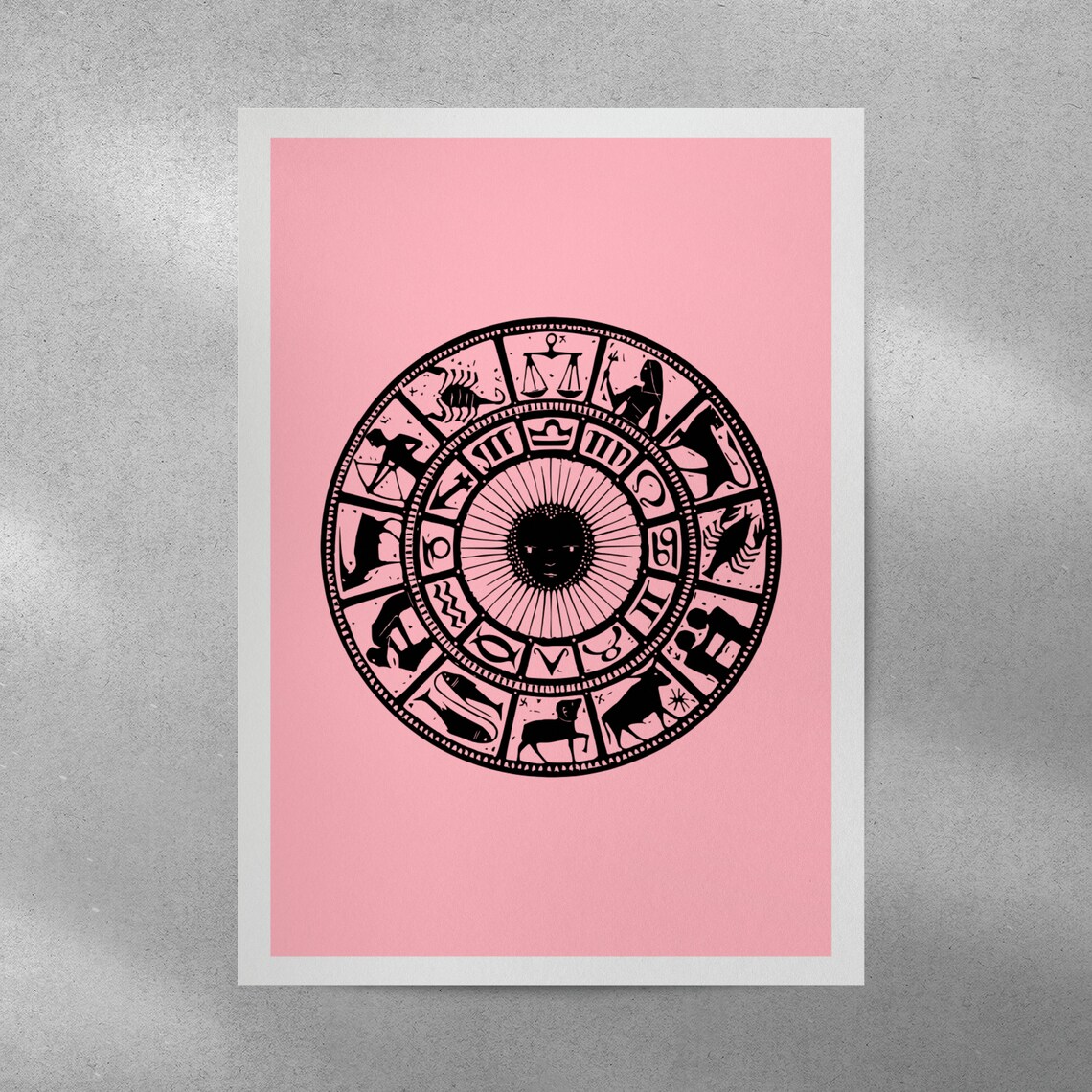 Ecliptic Zodiac Wheel Chart Print Pink Vintage Astrology Circle Art - Image 4