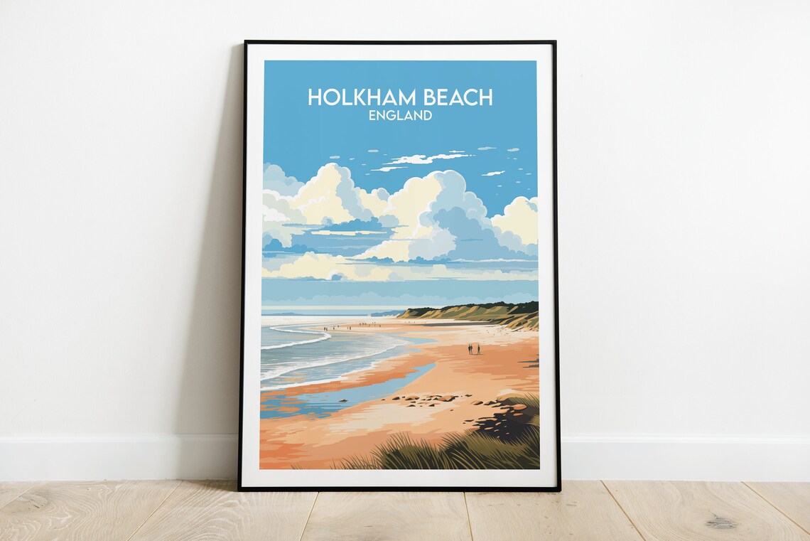 Holkham Beach England North Norfolk Coast Sandy Dunes Travel Poster