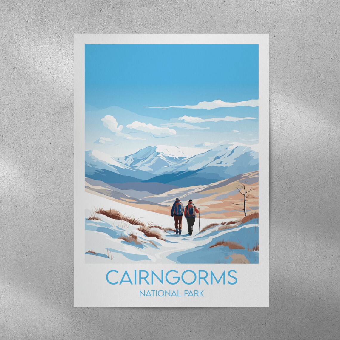 Cairngorms National Park Snowy Valley Hikers Highlands Travel Poster - Image 3