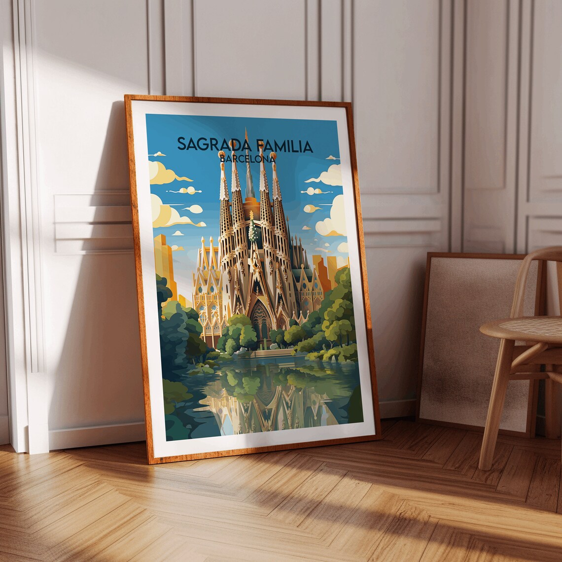 Sagrada Familia Barcelona Travel Poster Blue Sky City Artwork - Image 2