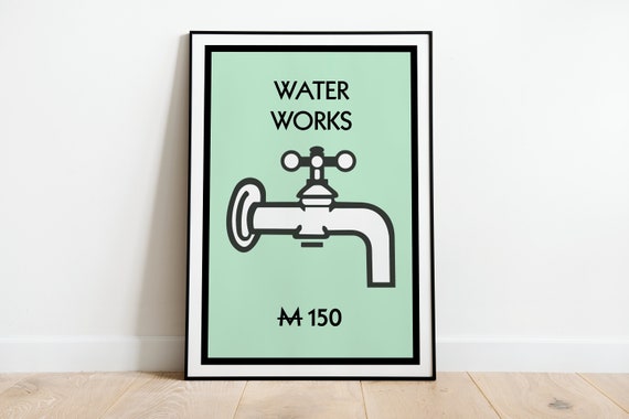 Waterworks Monopoly Inspired Bathroom Print Poster A3 A4 A5 Funny Bathroom Home Decor Wall Art Accessories Gift
