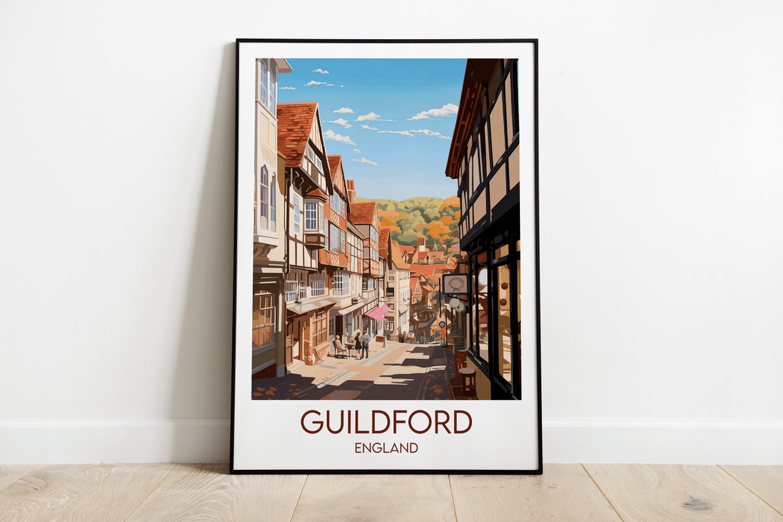 Guildford England Historic High Street Half Timbered Shops Poster