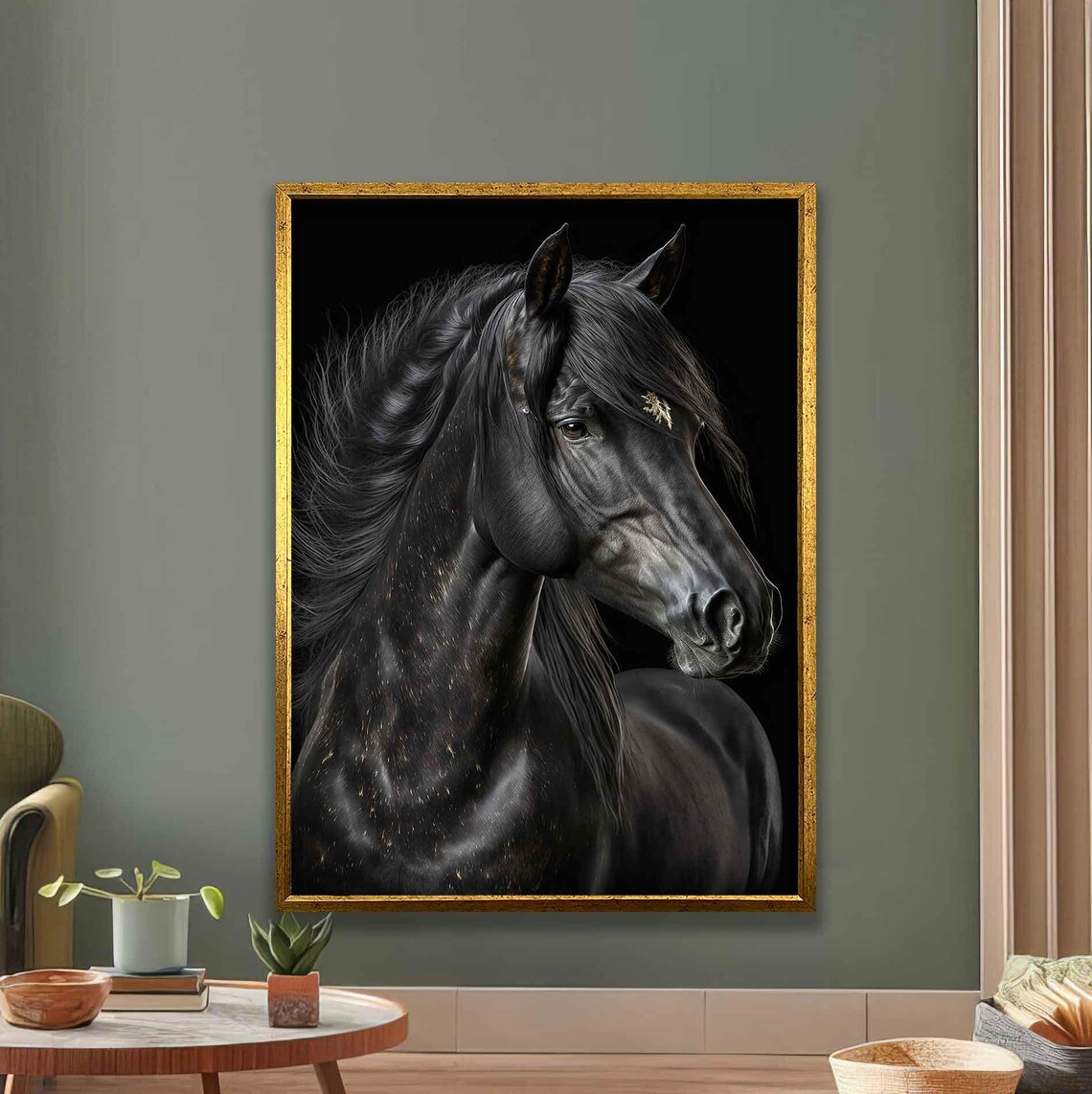 Black Horse Elegant Equine Portrait Dark Aesthetic Animal Print