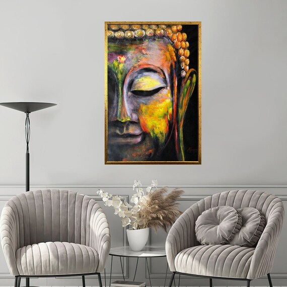 Colorful Buddha Face Close Up Rainbow Spiritual Painting Poster