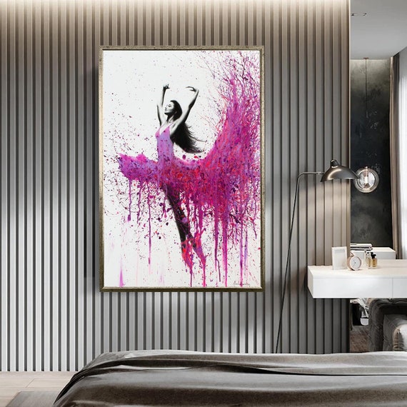 Dancing Red Ballerina Wall Art Woman Figurative Dancer Print Classical Ballet Modern Dance Oil Paint Textured Home Decor