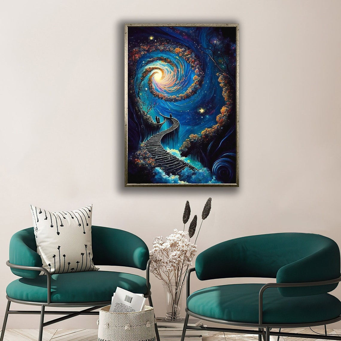 Stairway To Galaxy Spiral Starry Cosmic Dream Surreal Wall Art Poster