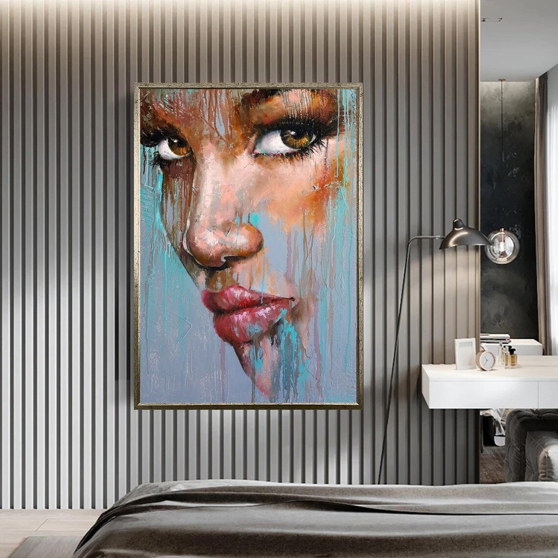 Colorful Girl Face Wall Art Woman Portrait Wall Decor Abstract Girl Face Painting Room Home Decor Ready To Hang