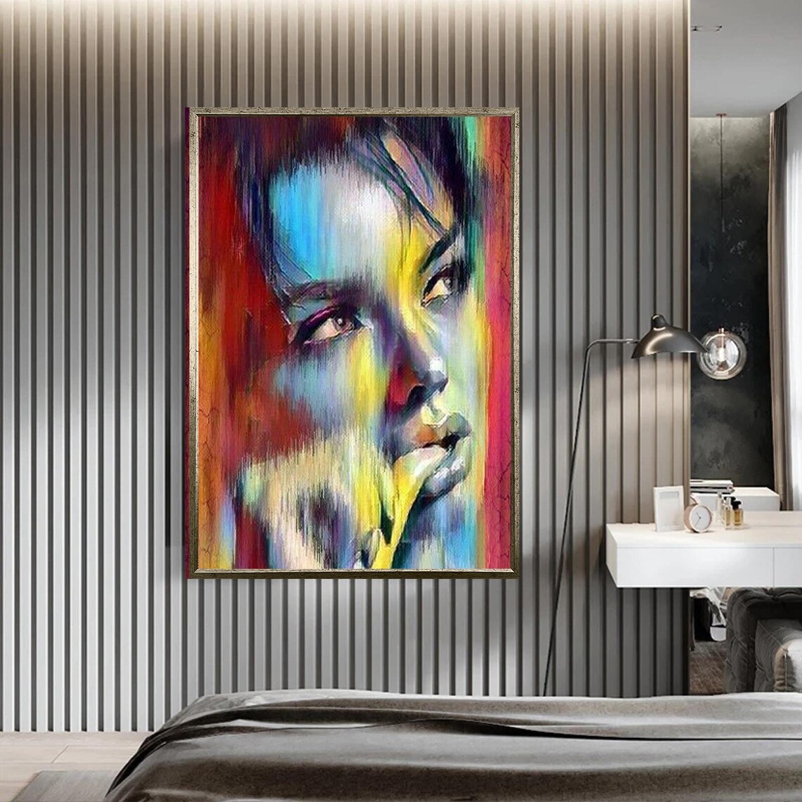 Colorful Girl Face Wall Art Woman Portrait Wall Decor Abstract Girl Face Painting Room Home Decor Ready To Hang
