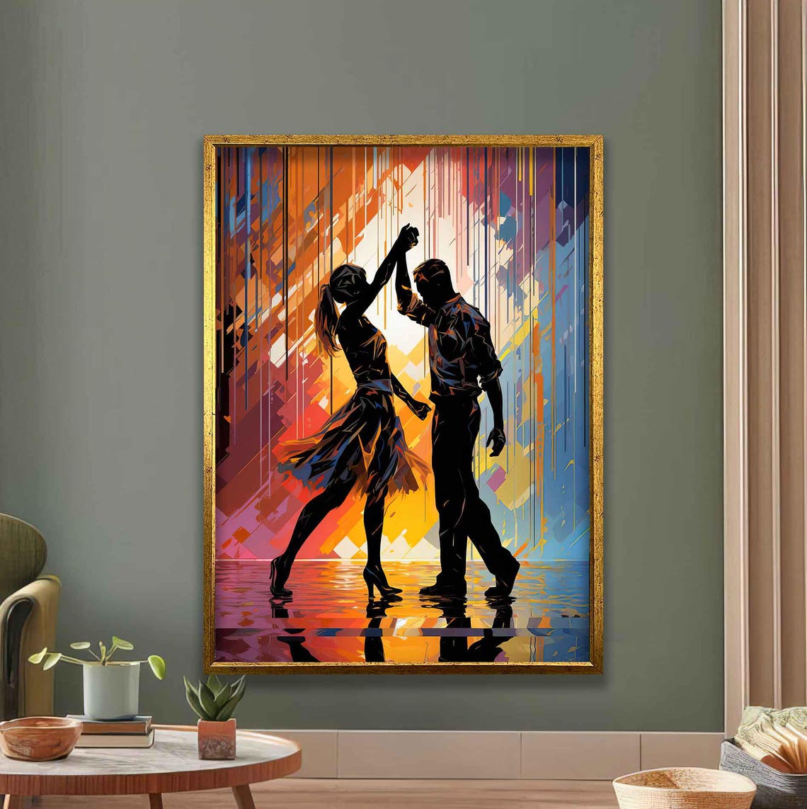 Vibrant Abstract Dancing Couple Silhouette Romantic Wall Art With Bold Colors For Modern Home Office Decor