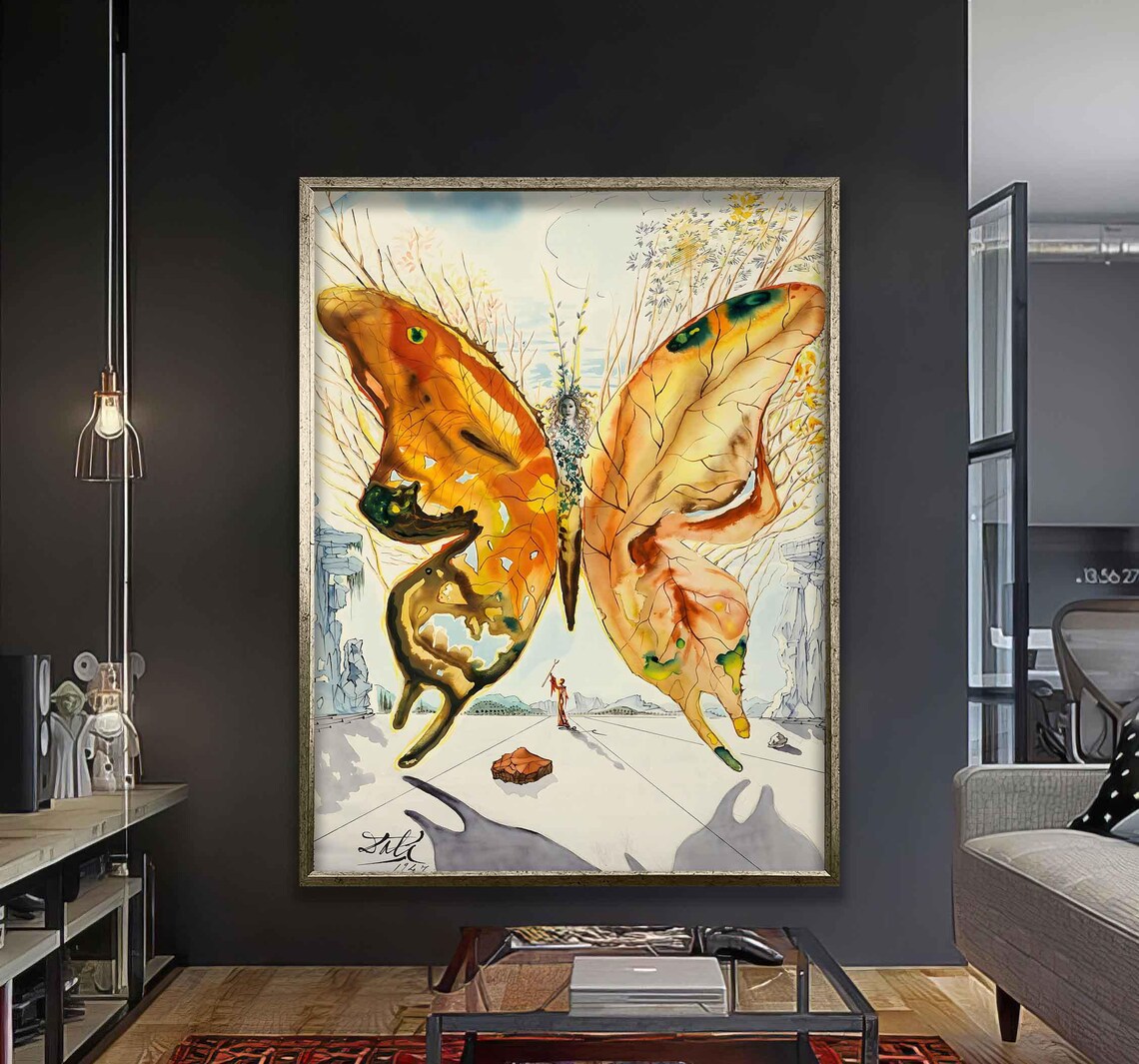 Dali Inspired Golden Butterfly Surrealist Desert Landscape Art Poster