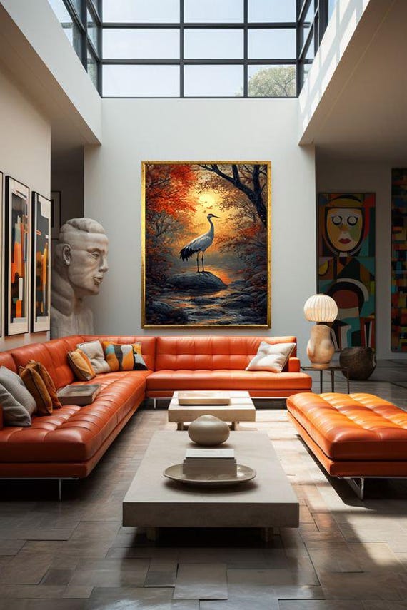 Stork Wall Art Sunrise Wall Decor Modern Home Decor Landscape Print Ready To Hang