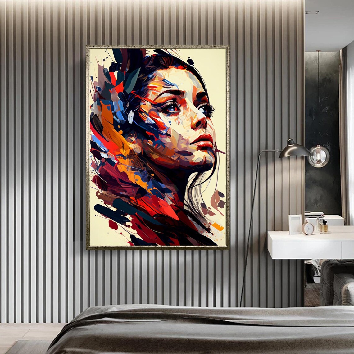 Colorful Girl Face Wall Art Woman Portrait Wall Decor Abstract Girl Face Painting Room Home Decor Ready To Hang