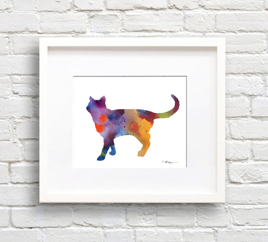 Cat Silhouette Filled with Rainbow Watercolor Splashes Poster - Image 2