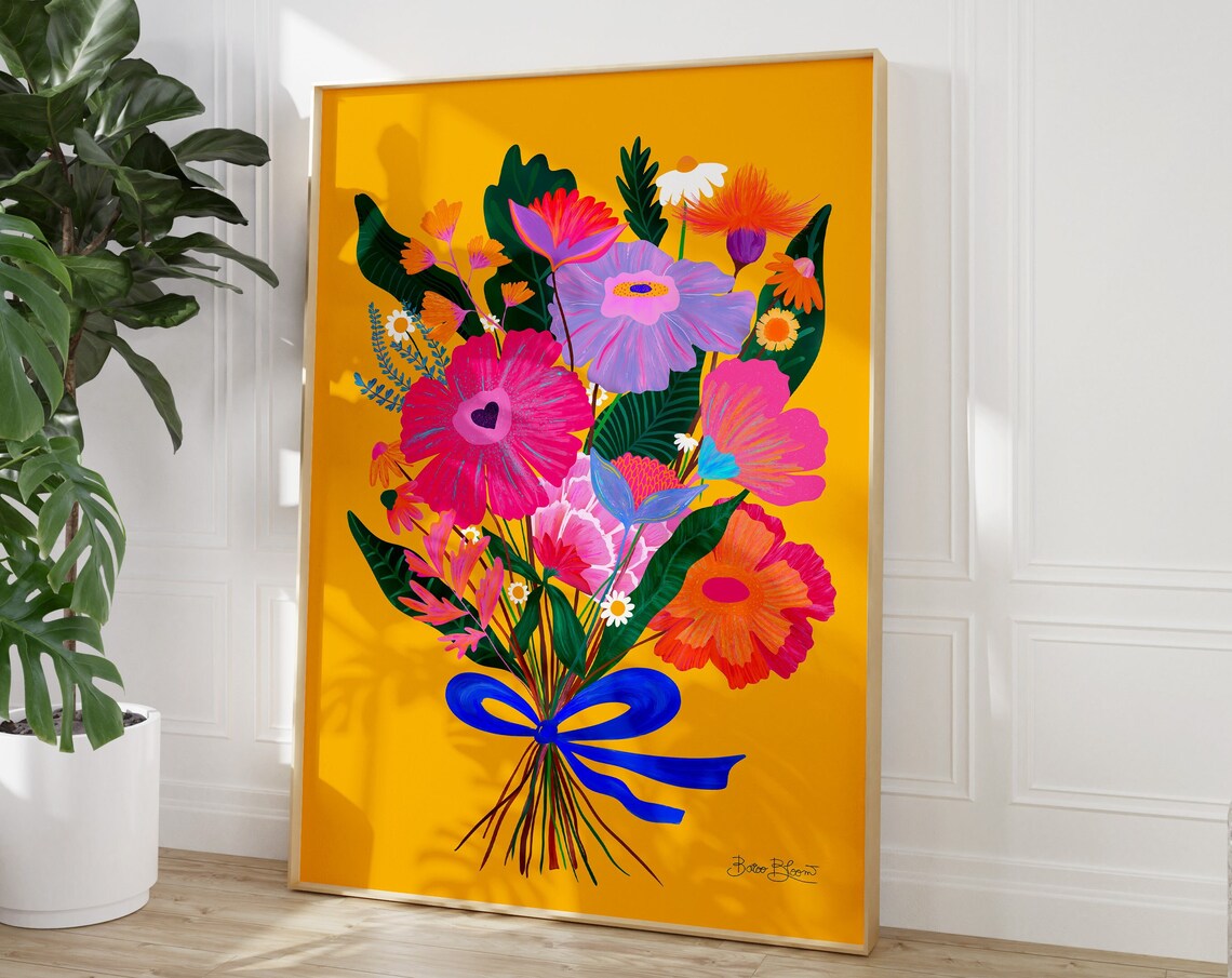 Eclectic Floral Art Print, Maximalist Pink Bouquet