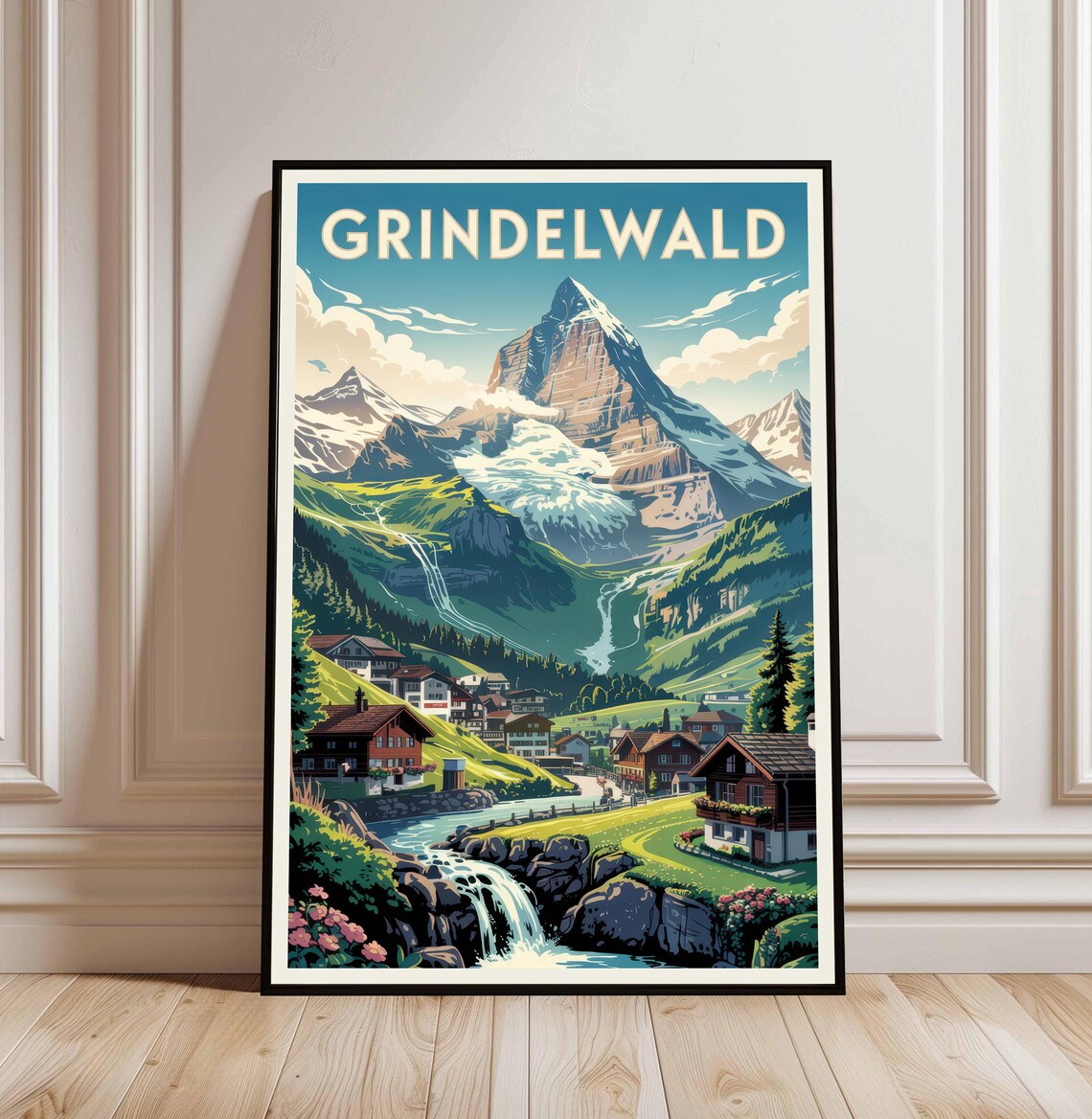 Grindelwald Switzerland Alpine Peak Village Vintage Travel Poster