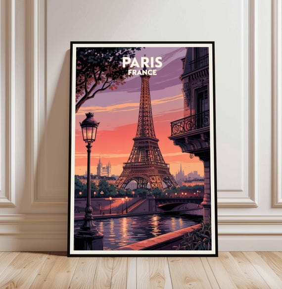 Paris Travel Print France Poster Wall Art Europe French Eiffel Tower