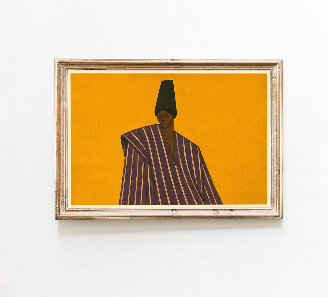 Abstract Man Tall Black Hat Striped Purple Cloak Orange Modern Art Poster