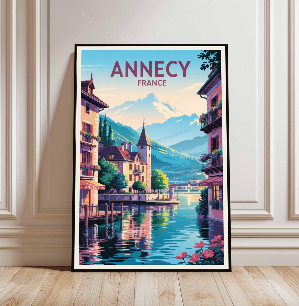 Annecy France Canal Mountain Vintage Travel Decorative Poster