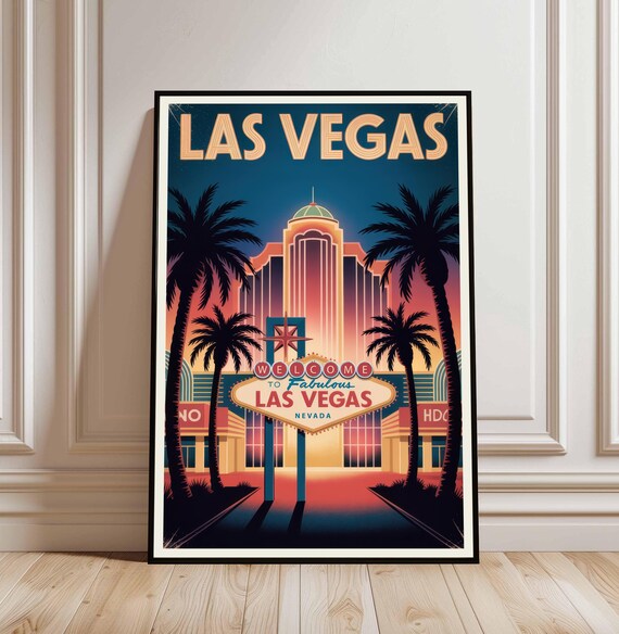 Las Vegas Nevada Welcome Sign Retro Neon Nights Travel Poster