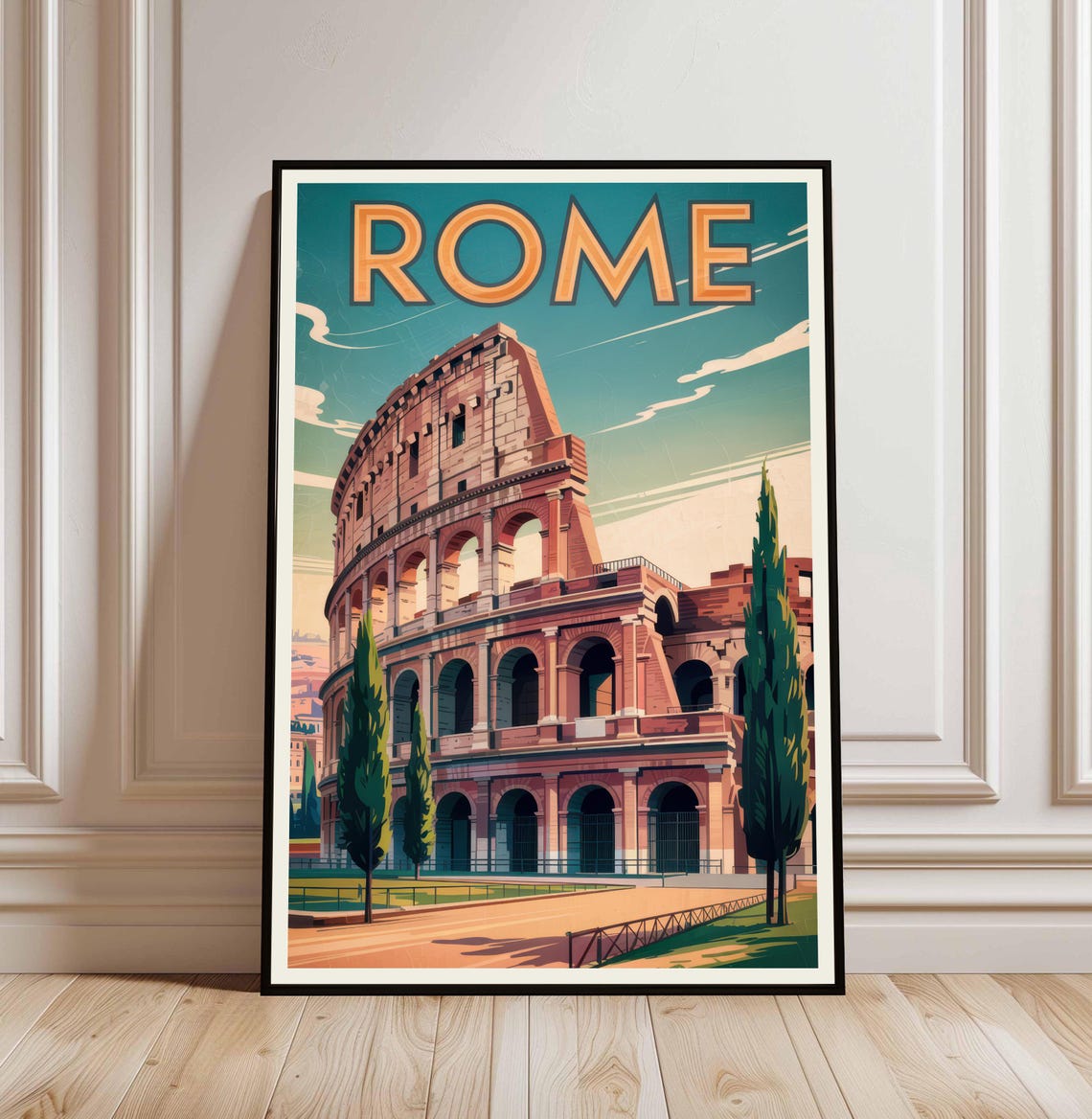 Rome Italy Vintage Travel Poster Colosseum Ancient Landmark Art
