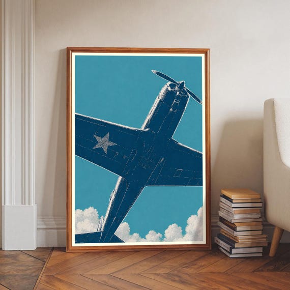 Vintage Propeller Airplane Art Print, Nursery Decor