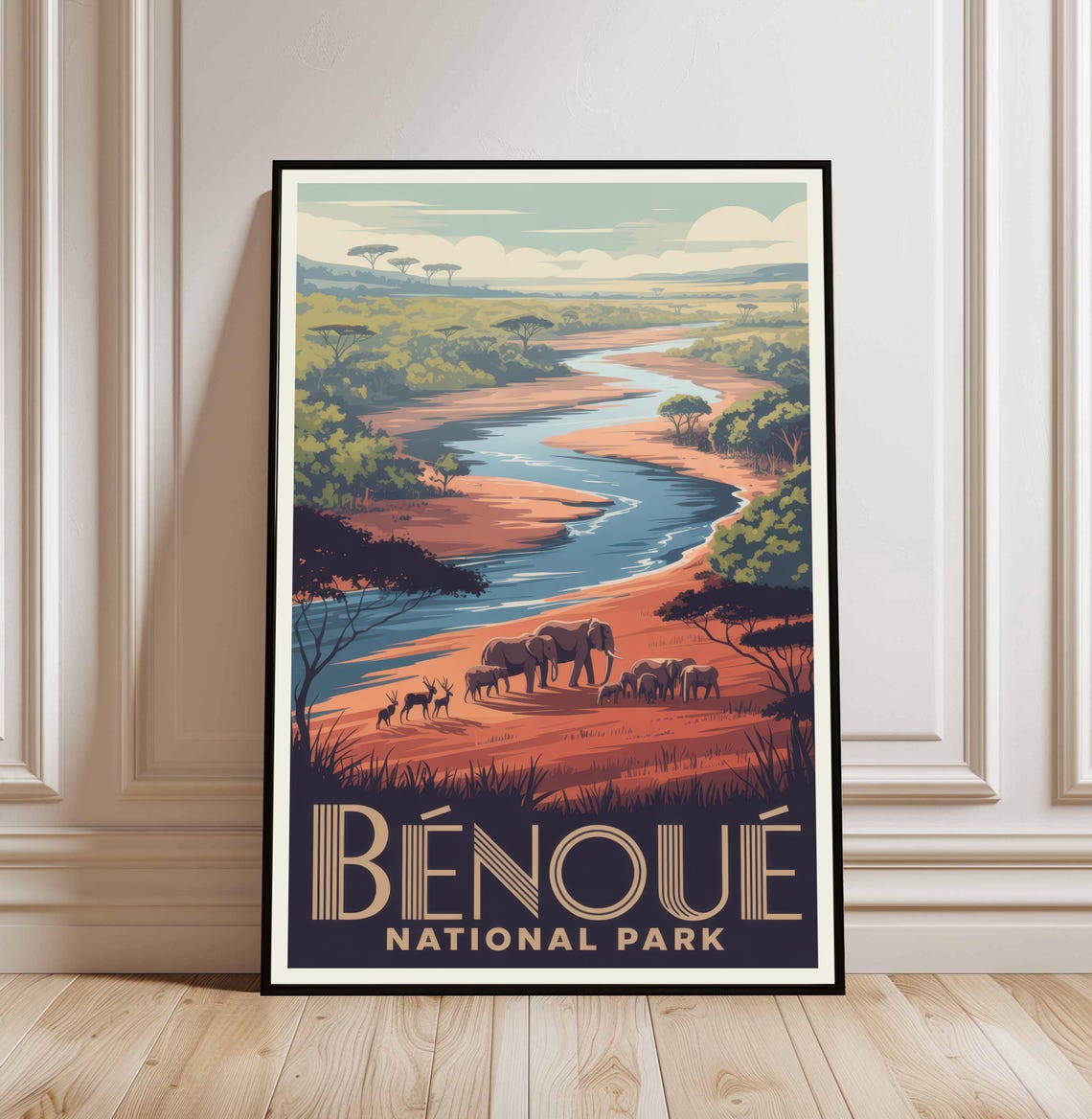 Bénoué National Park Elephants Safari Vintage Travel Decorative Poster