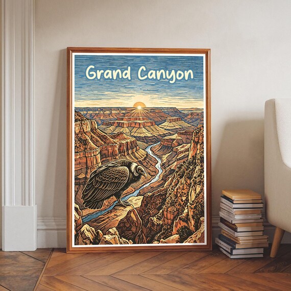 Grand Canyon California Condor Bird Sunset Vintage Travel Poster