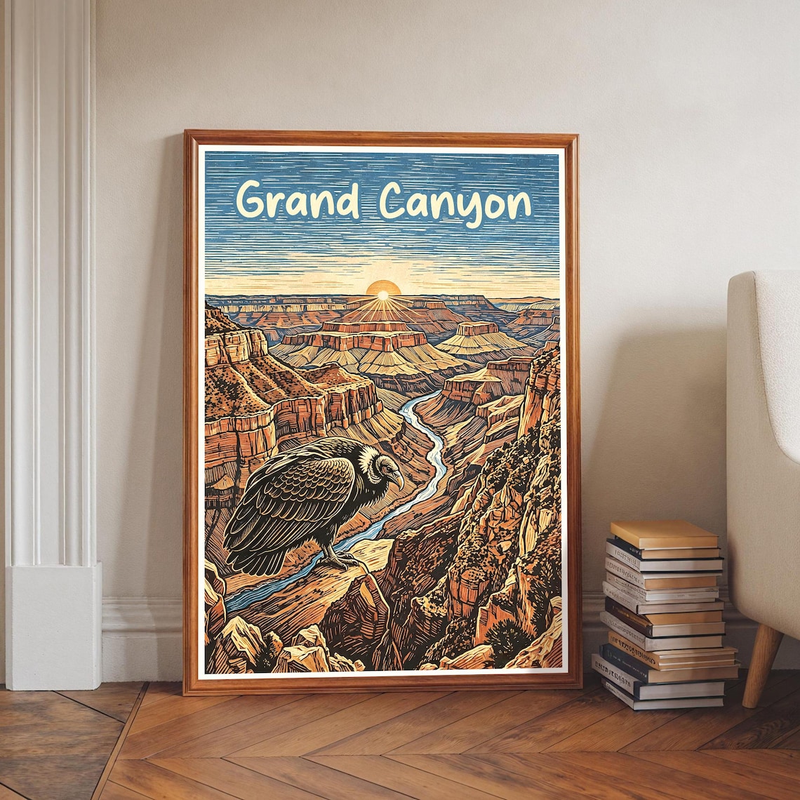 Grand Canyon California Condor Bird Sunset Vintage Travel Poster