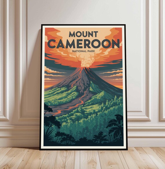 Mount Cameroon National Park Volcano Eruption Vintage Travel Poster