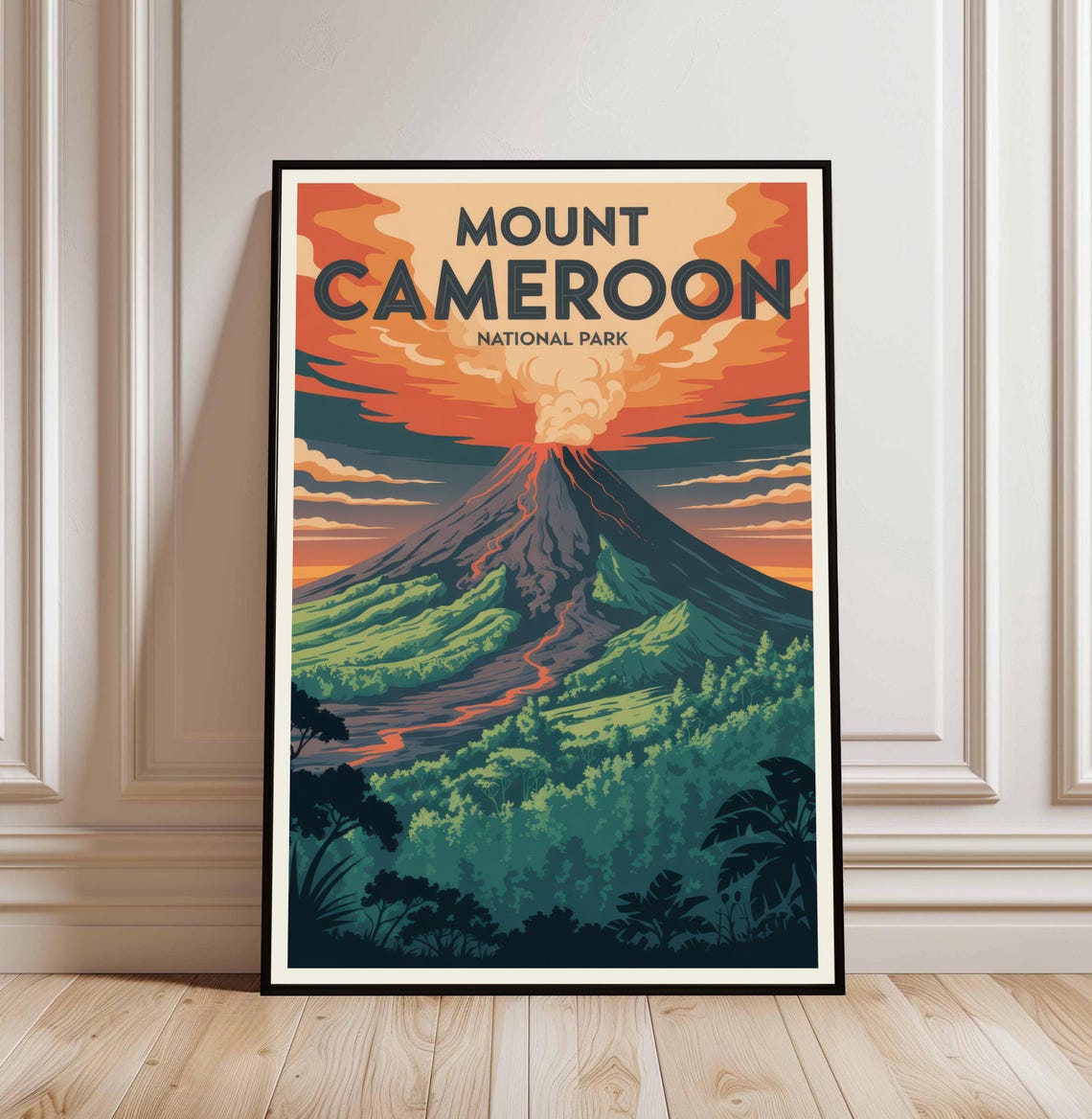 Mount Cameroon National Park Volcano Eruption Vintage Travel Poster
