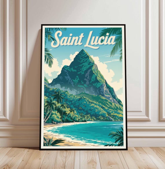 Saint Lucia Travel Poster Caribbean Wall Art Print Home Decor Custom Birthday Gifts