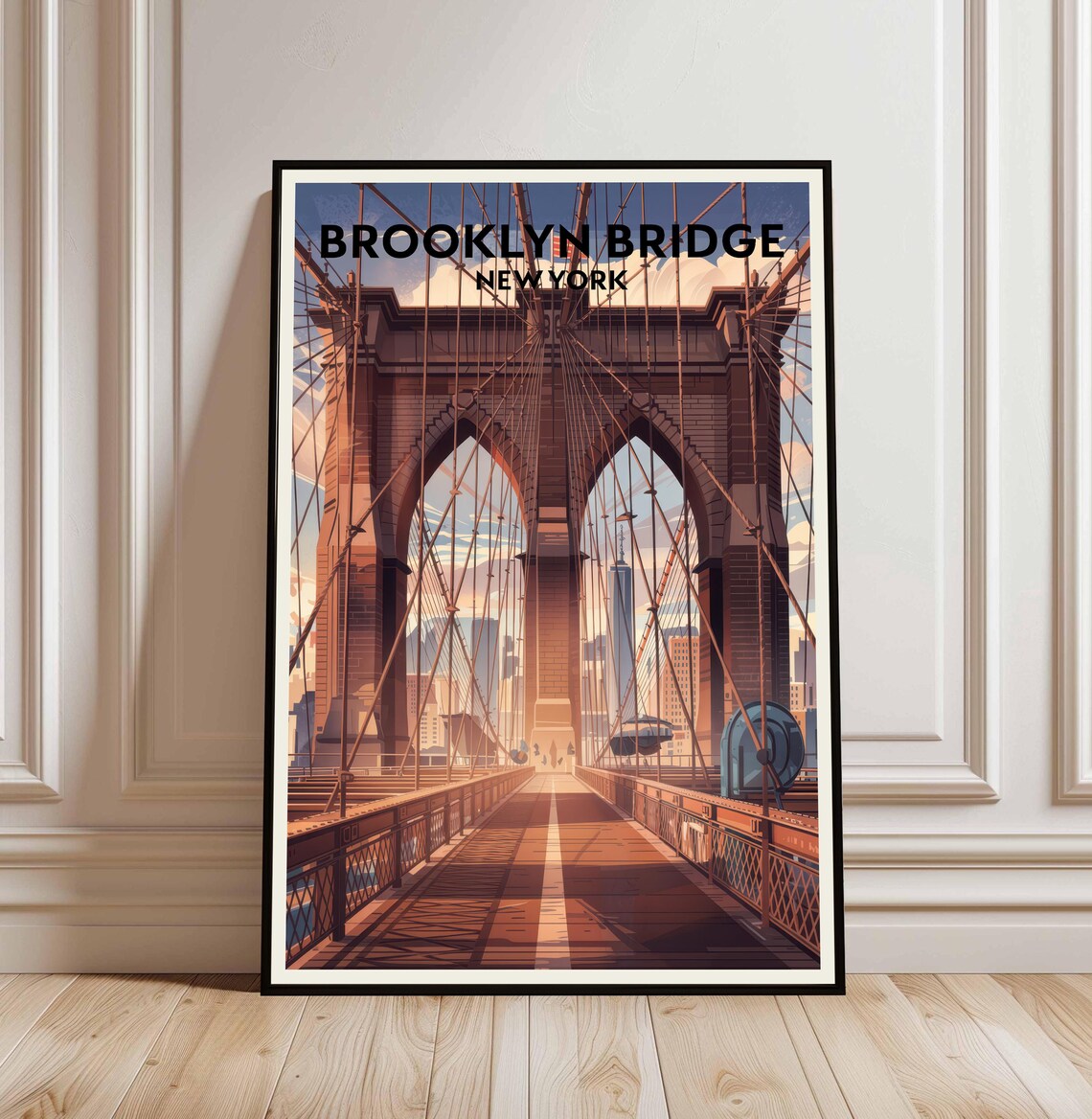 Brooklyn Bridge New York Poster Sunset Illustration Famous NYC Landmark