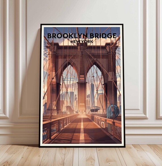 Brooklyn Bridge New York Poster Sunset Illustration Famous NYC Landmark