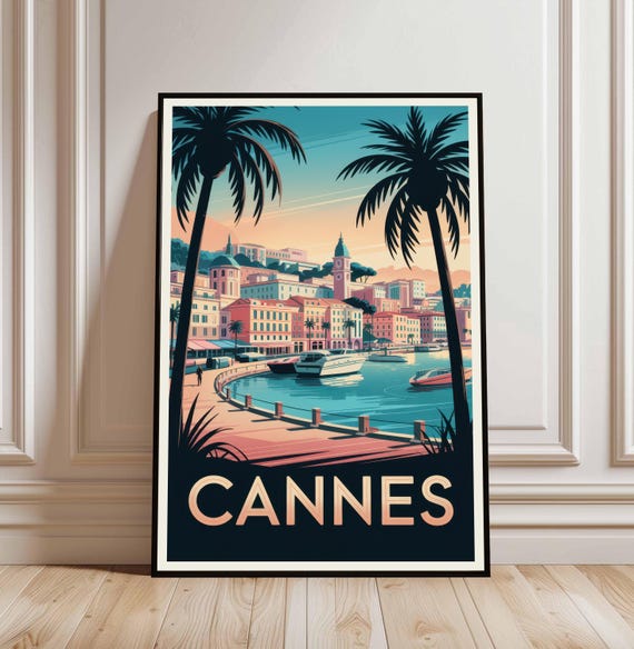 Cannes Travel Print Poster French Art France Lover Gift Wall Hanging Home Office Desk Decor City Illustration