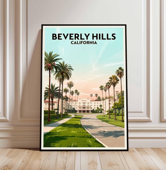 Beverly Hills California Vintage Travel Poster Palm Drive Hotel