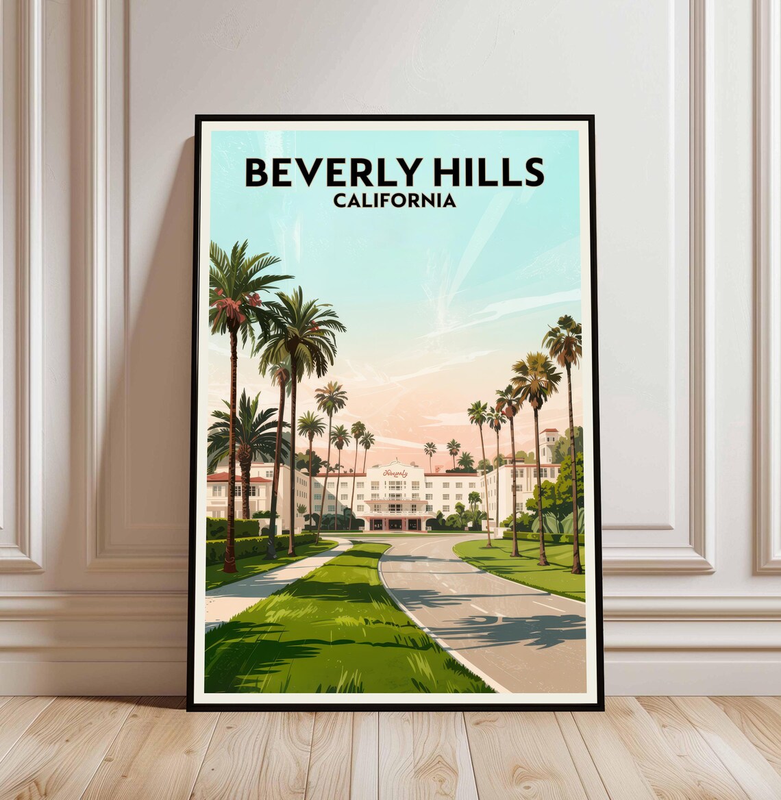 Beverly Hills California Vintage Travel Poster Palm Drive Hotel