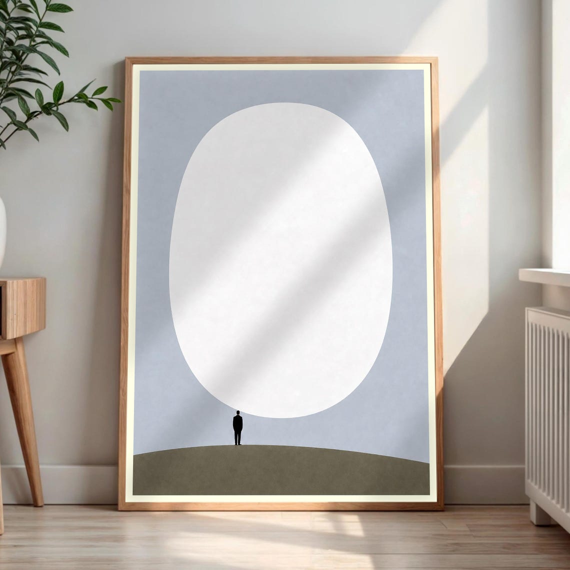 Minimalist Landscape Print Sci Fi Wall Art Bright Oval Shape Decor Solitude