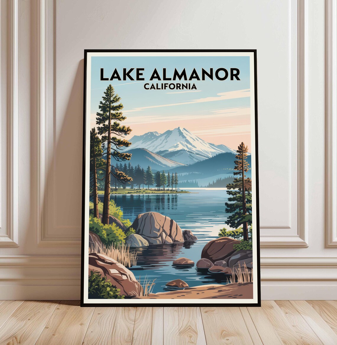 Lake Almanor California Pine Lake Mountain View Vintage Travel Poster