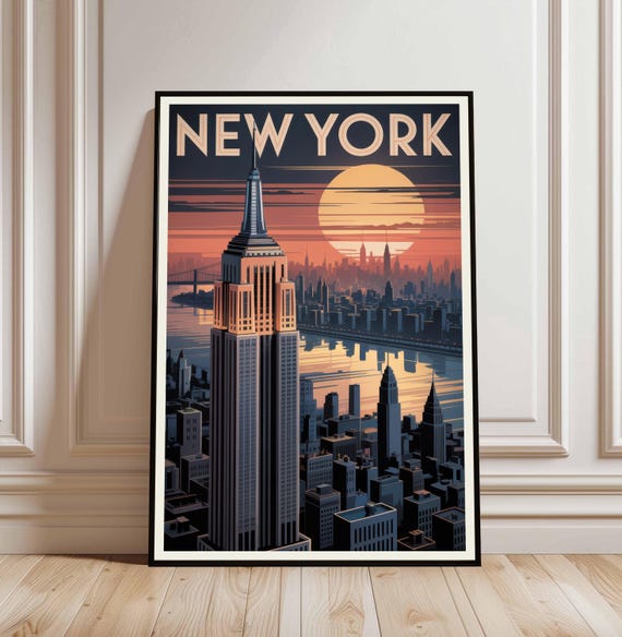 New York City Travel Poster Colourful Wall Print Modern Urban Cityscape Gift For Her Minimalist