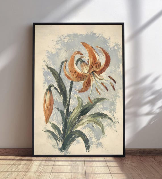 Orange Tiger Lily Art Print Abstract Botanical Wall Floral Nature Poster Modern Flower Decor