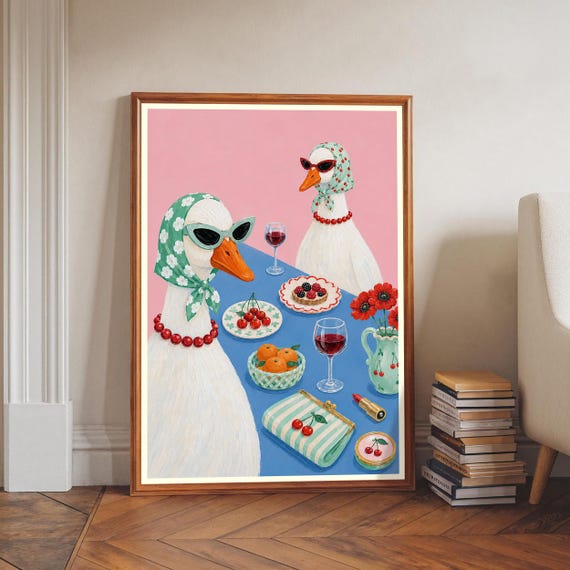 Geese Wall Art Funny Animal Print Quirky Kitchen Decor Vintage Style Poster Unique Bird Artwork