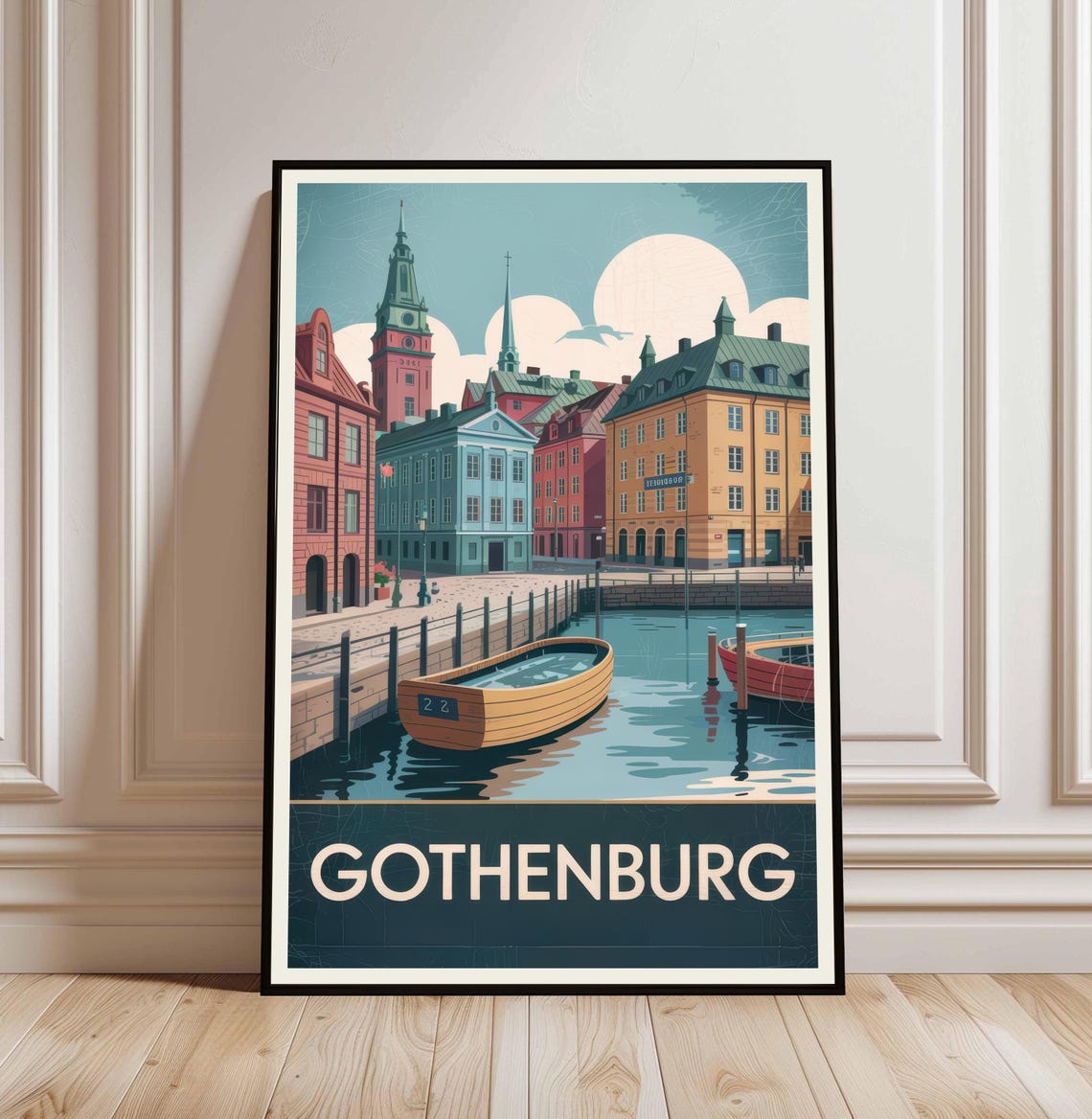 Gothenburg Sweden Waterfront Harbor Vintage Travel Poster Art