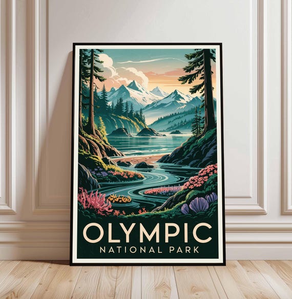 Olympic National Park Poster Vintage Travel Art Print Digital Download
